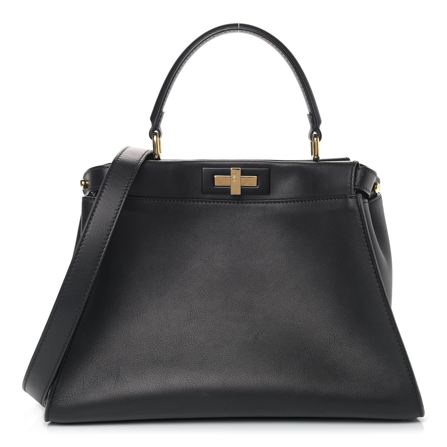 Fendi Vitello Seta Shiny Nappa Medium Peekaboo Iconic Satchel Black 1 of 9