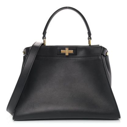 Fendi Vitello Seta Shiny Nappa Medium Peekaboo Iconic Satchel Black 1 of 9
