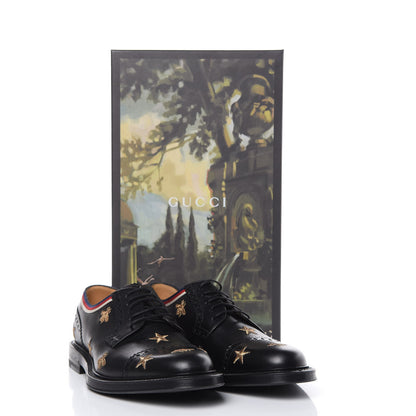 Gucci Calfskin Bee Star Embroidered Mens Captoe Derby Loafers 7 Black 10 of 10