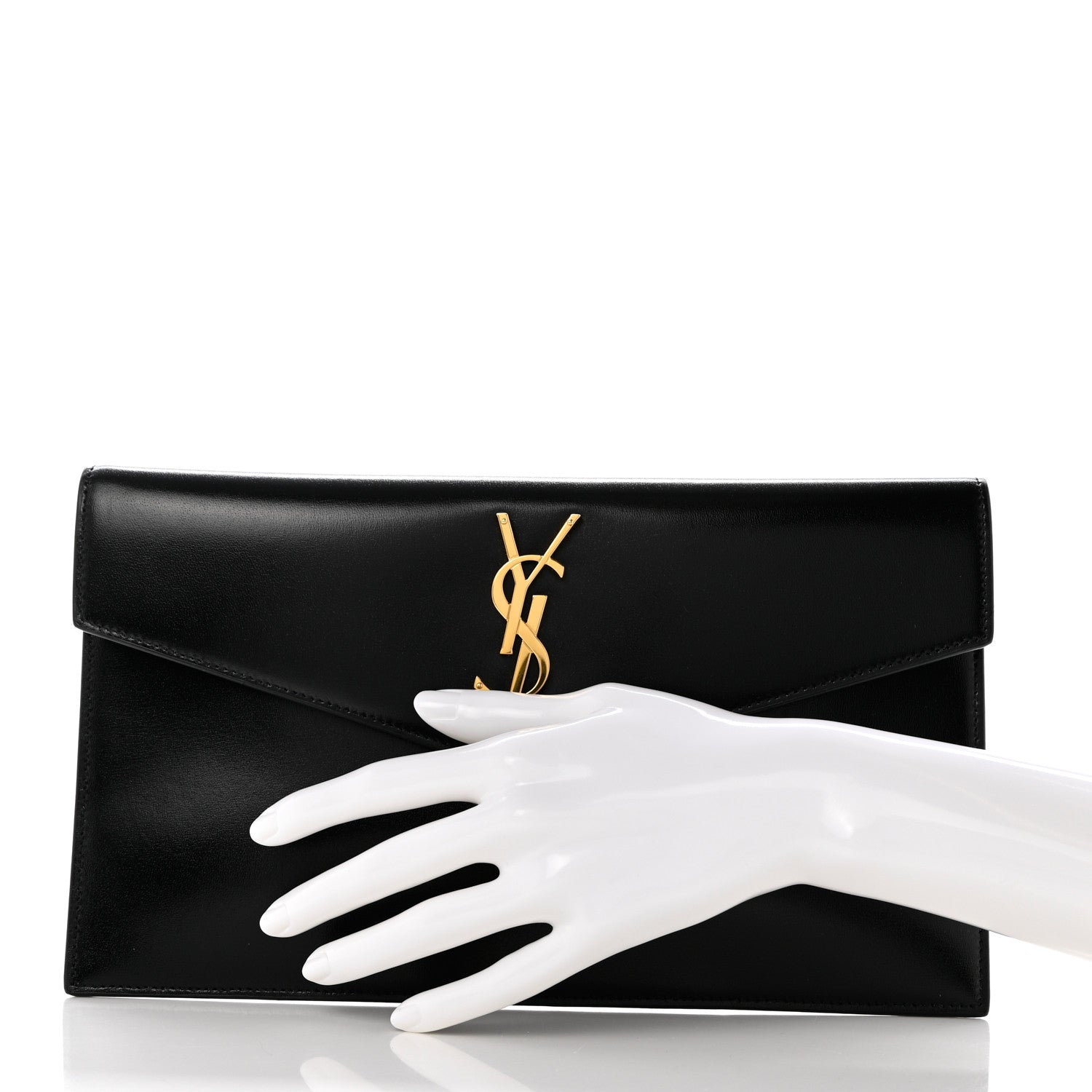 Saint Laurent Smooth Shiny Calfskin Monogram Uptown Pouch Black 2 of 7
