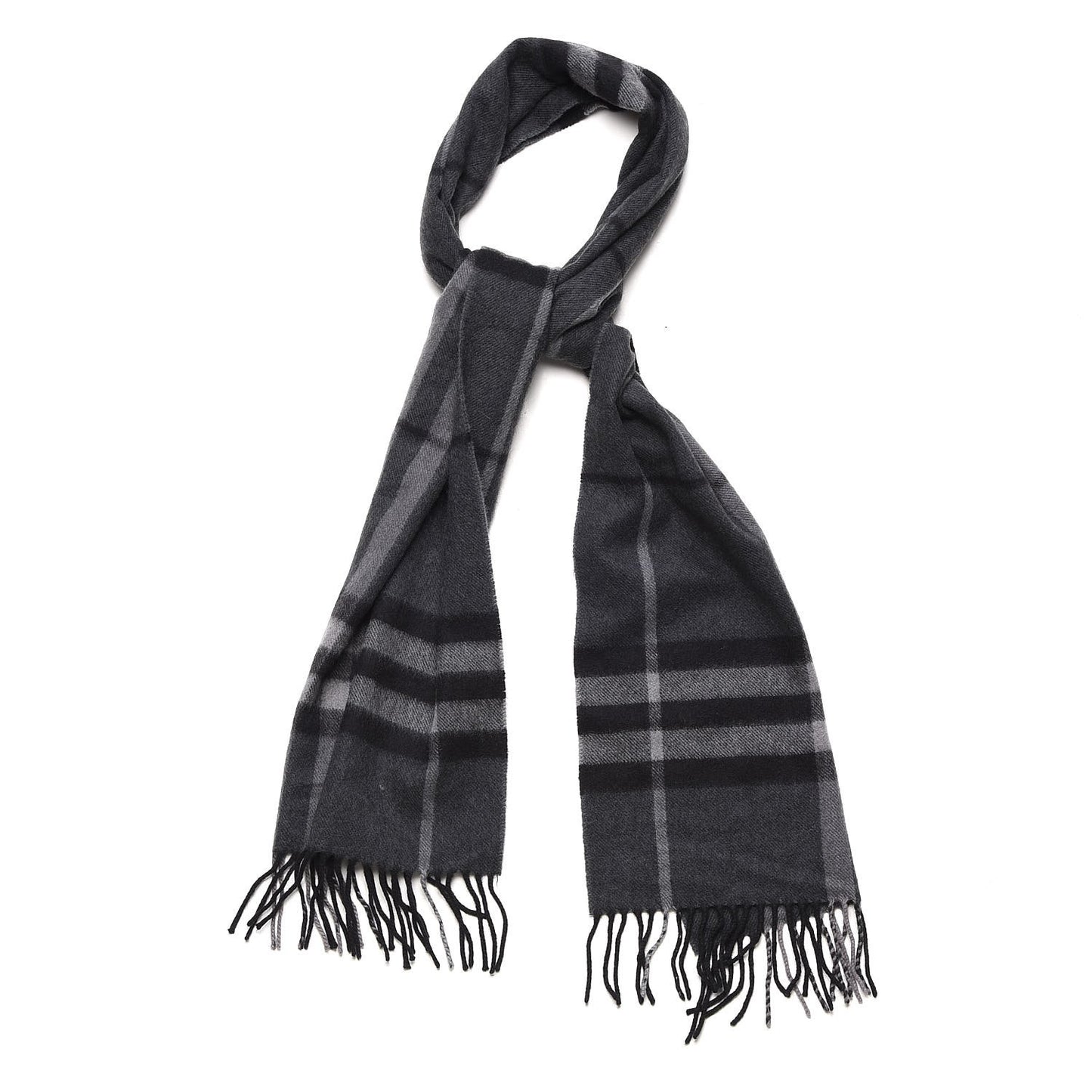 Cashmere Giant Check Fringe Scarf Charcoal