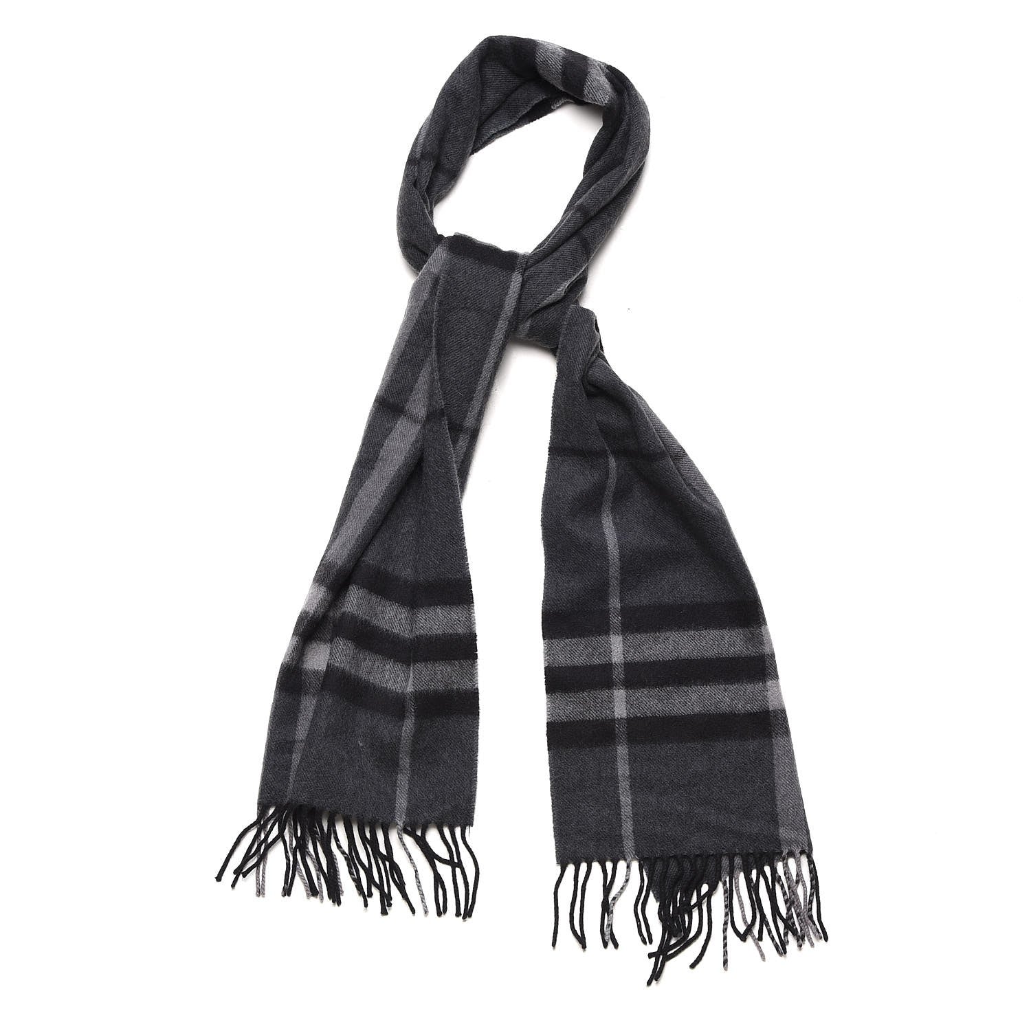 Burberry Cashmere Giant Check Fringe Scarf Charcoal 1 of 6