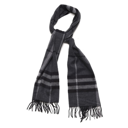 Burberry Cashmere Giant Check Fringe Scarf Charcoal 1 of 6