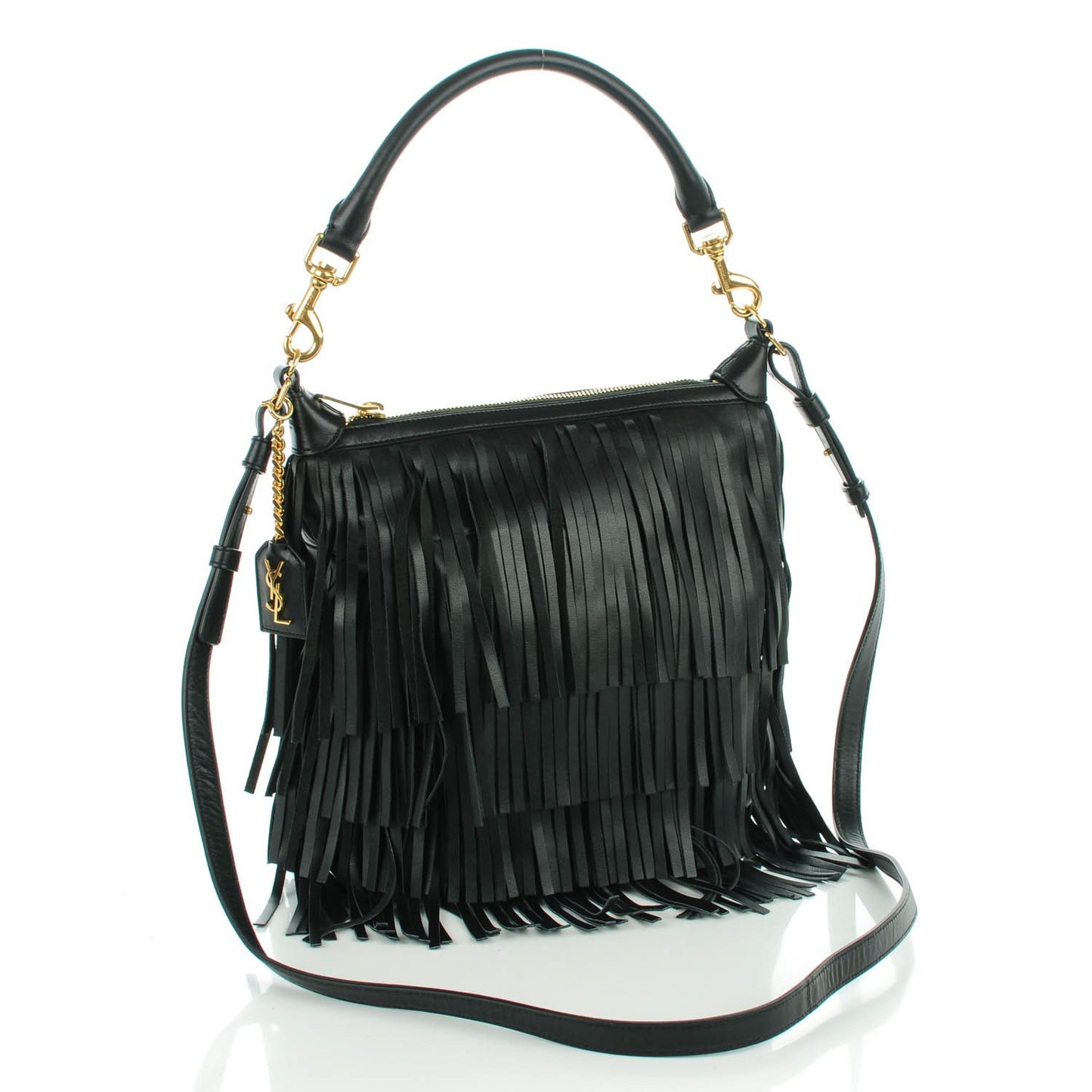 Calfskin Small Emmanuelle Fringe Hobo Bag Black