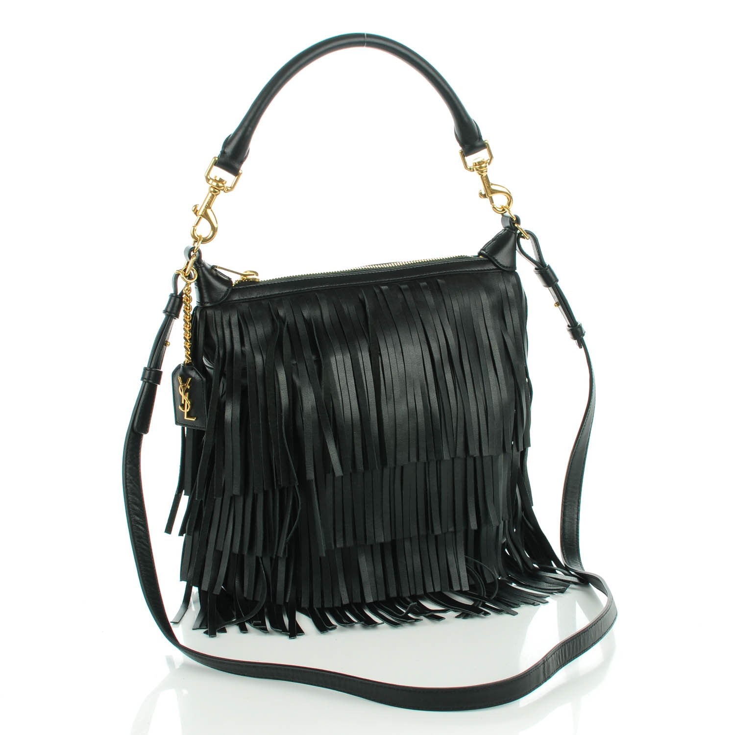 Saint Laurent Calfskin Small Emmanuelle Fringe Hobo Bag Black 3 of 7