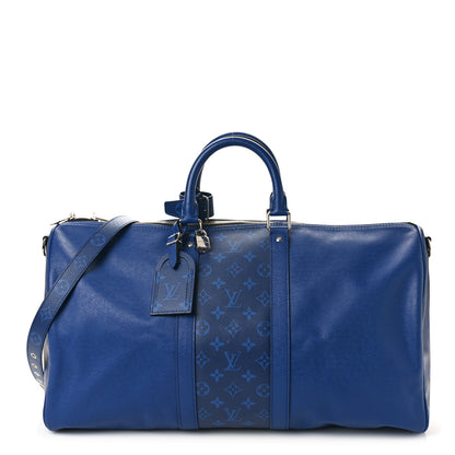 Louis Vuitton Taiga Monogram Eclipse Keepall Bandouliere 50 Pacific Blue 1 of 7