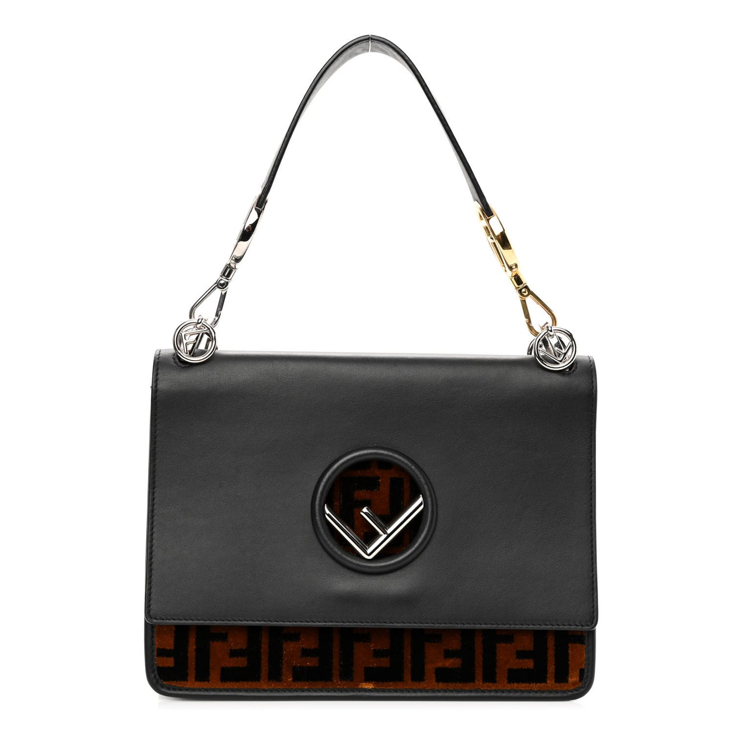 Vitello Century Velvet F is Fendi FF Kan I Shoulder Bag Black Tobacco