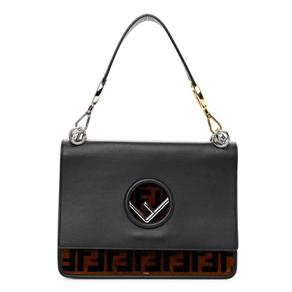 Fendi Vitello Century Velvet F is Fendi FF Kan I Shoulder Bag Black Tobacco 1 of 11