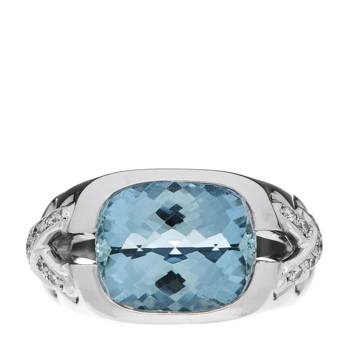 18K White Gold Aquamarine Diamond X Cocktail Ring 52 6