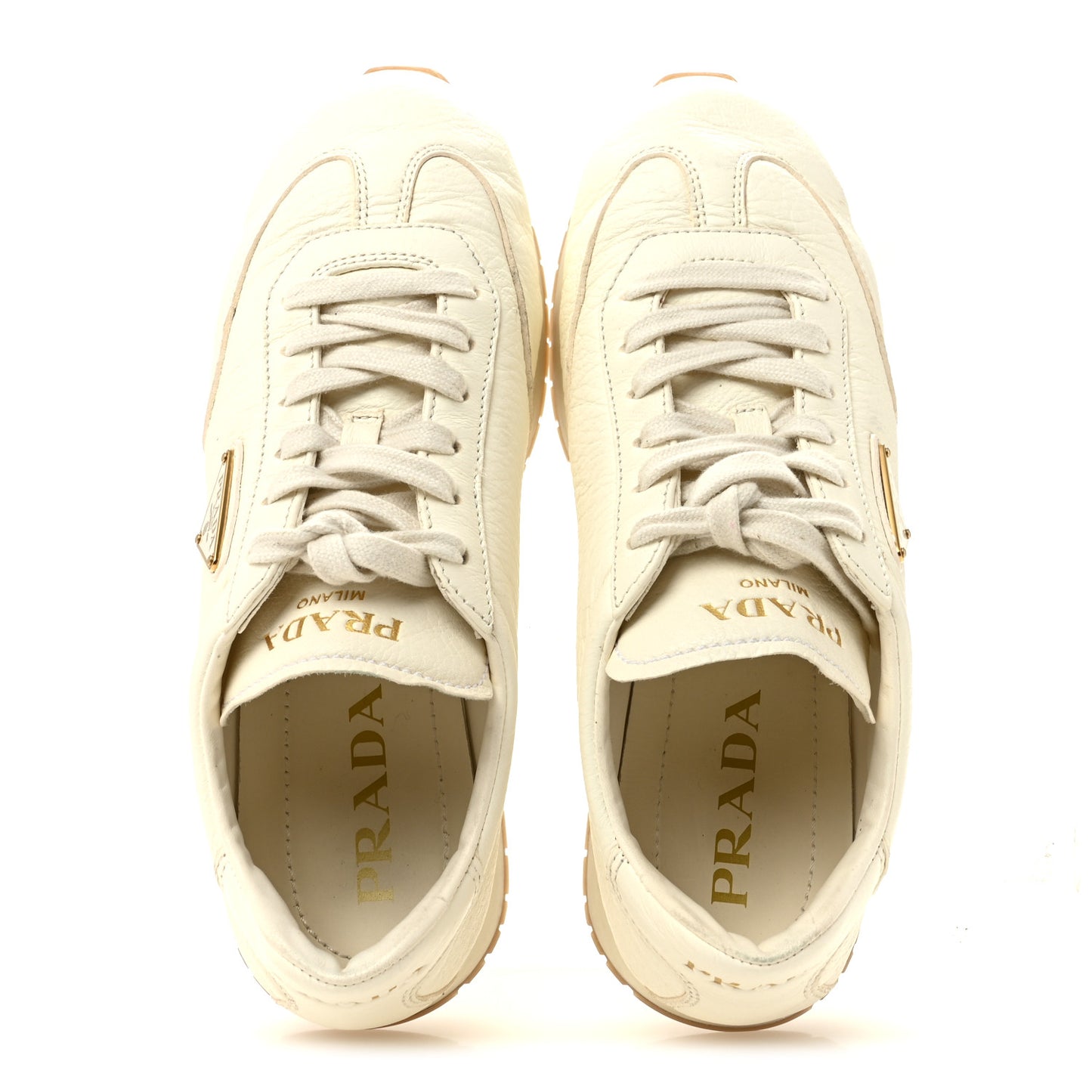 Calfskin Metal Triangle Logo Womens Sneakers 40 Neutral