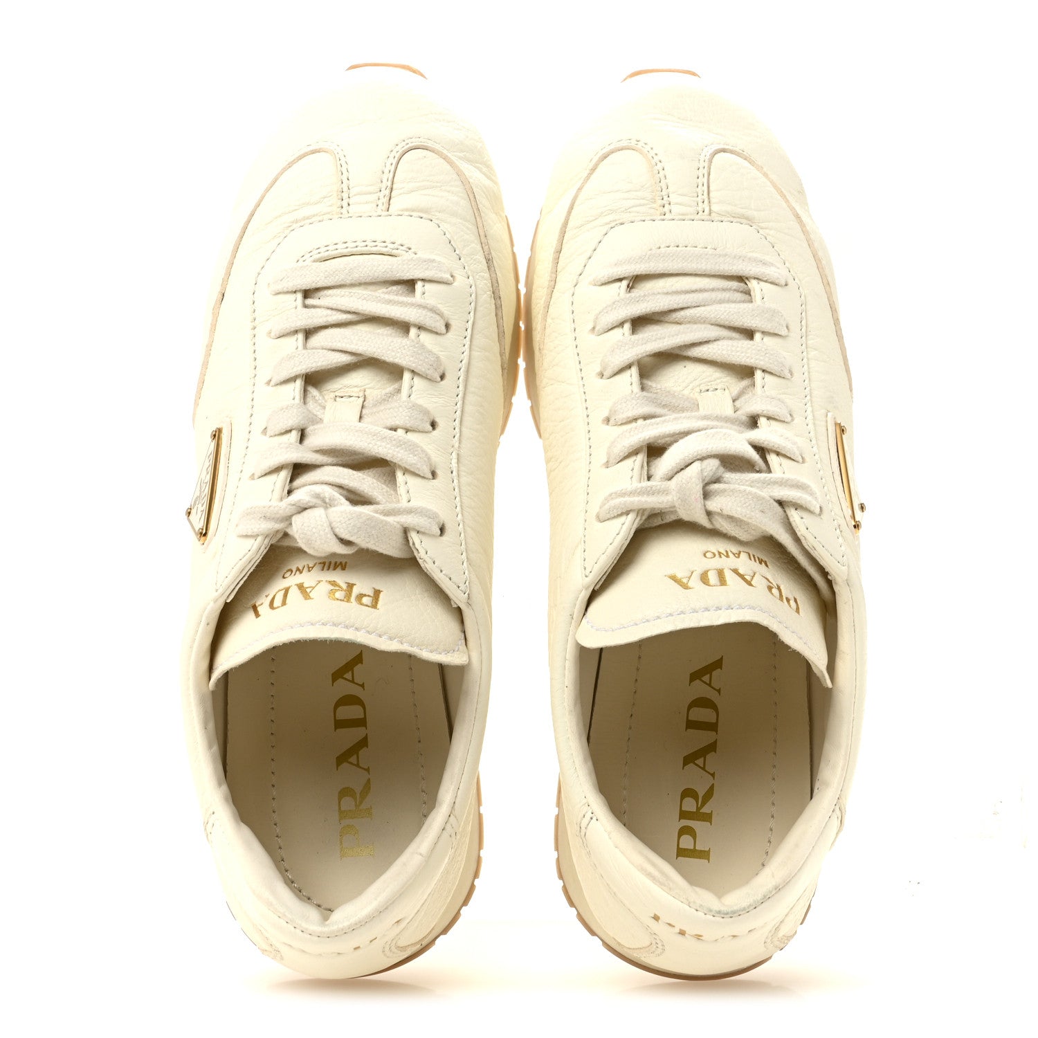 Prada Calfskin Metal Triangle Logo Womens Sneakers 40 Neutral 2 of 13