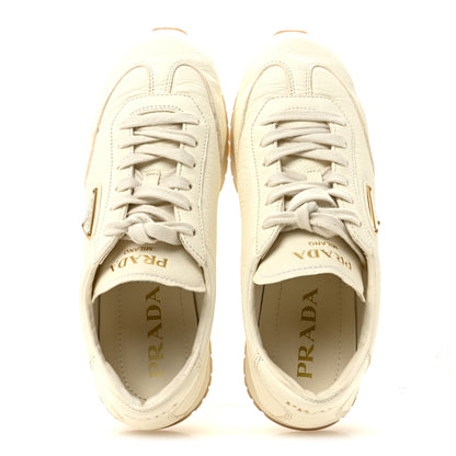 Prada Calfskin Metal Triangle Logo Womens Sneakers 40 Neutral 2 of 13