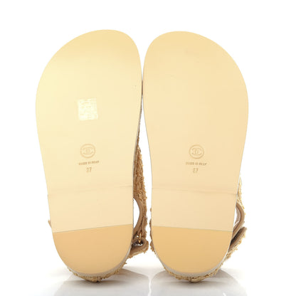 Chanel Braided Fabric Velcro Dad Sandals 37 Beige 6 of 11