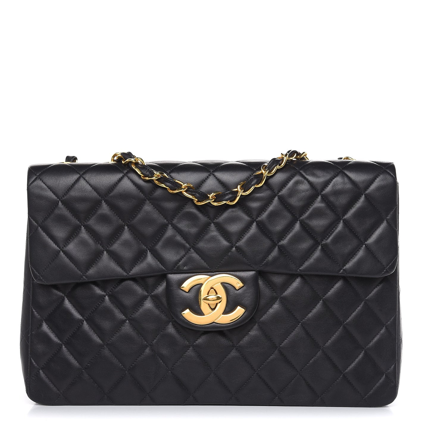 Lambskin Quilted XL Jumbo Single Flap Black