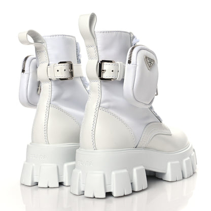 Prada Spazzolato Rois Re-Nylon Metal Triangle Logo Mens Monolith Pouch Pocket 60mm Combat Boots 6 White 4 of 9