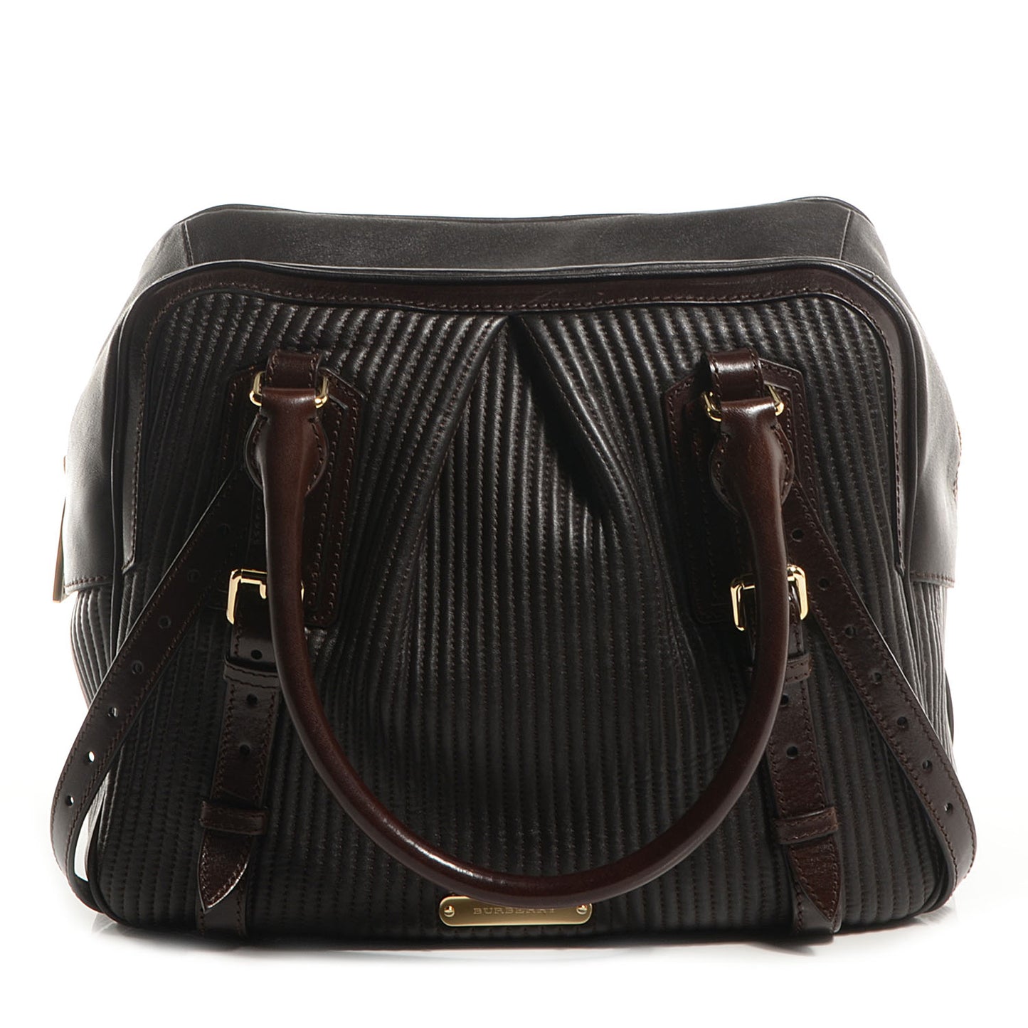 Stitched Leather Medium Bowler Dark Brown