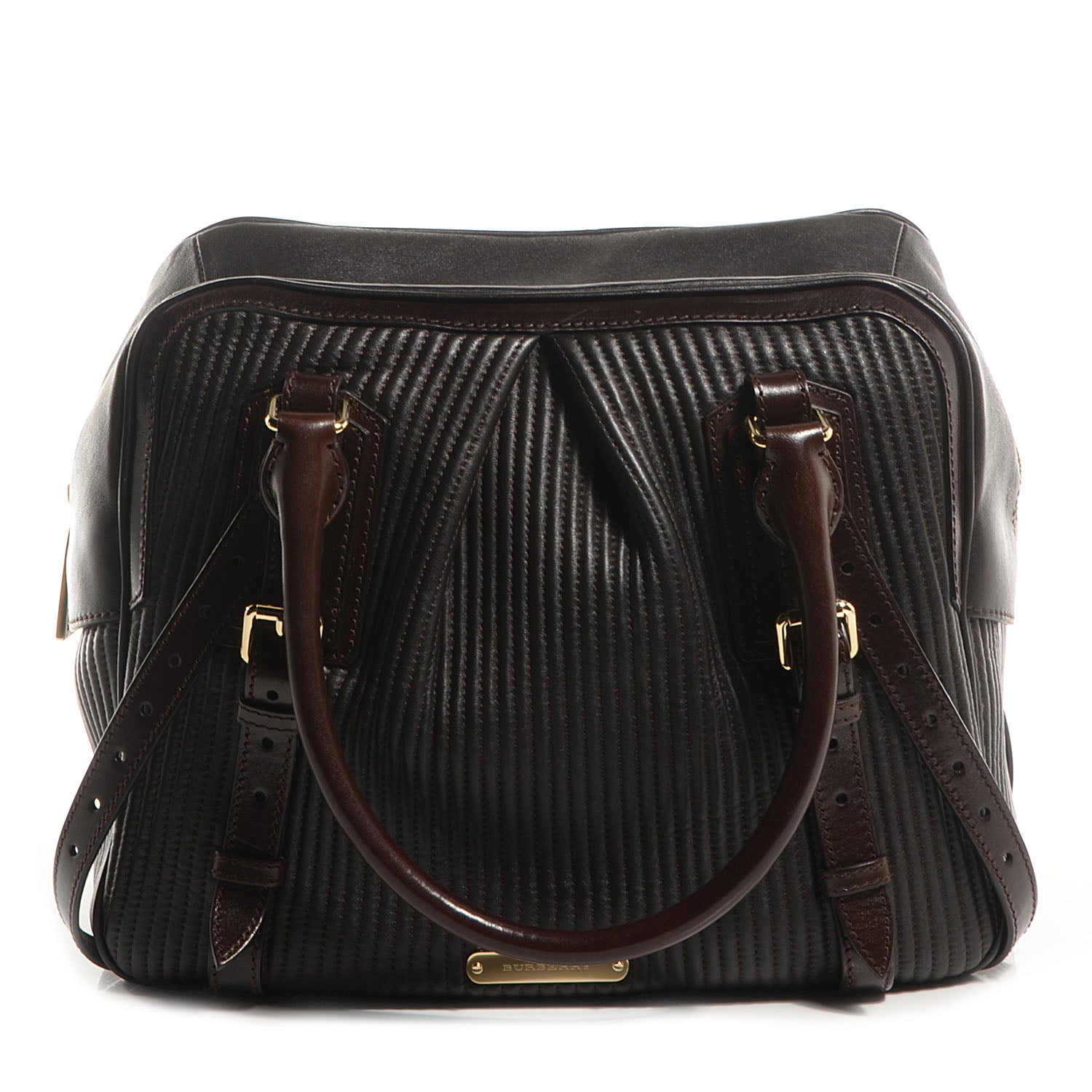 Burberry Stitched Leather Medium Bowler Dark Brown 1 of 10
