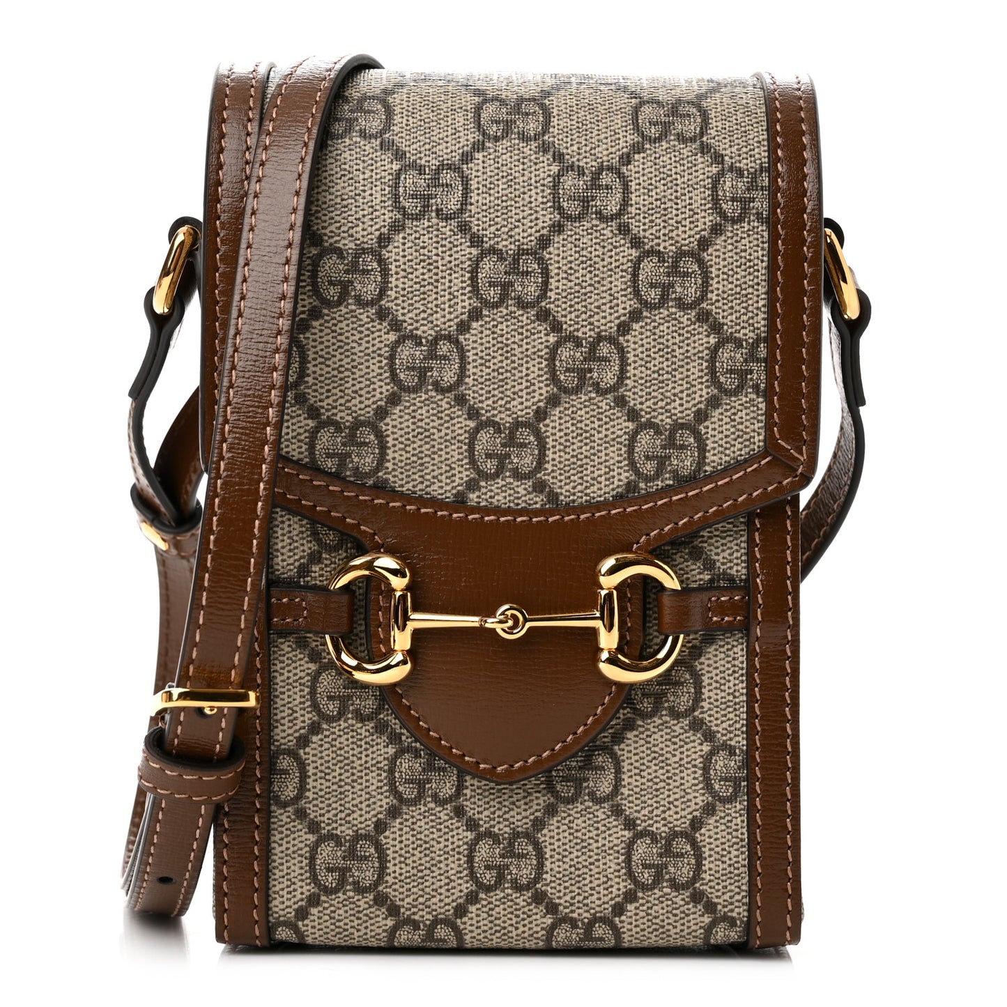 GG Supreme Monogram Mini Horsebit 1955 Crossbody Bag Beige Brown Sugar