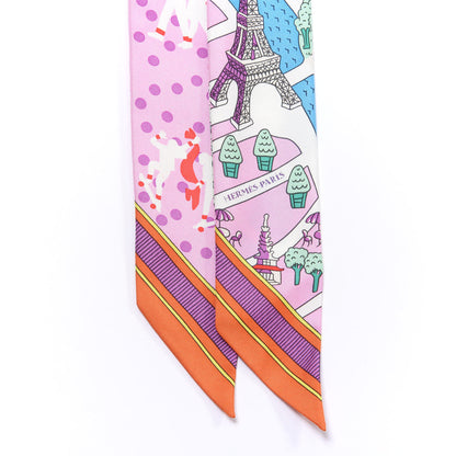 Hermes Silk Les Nouveaux Amoureux de Paris Twilly Rose Buvard White Vert 2 of 4