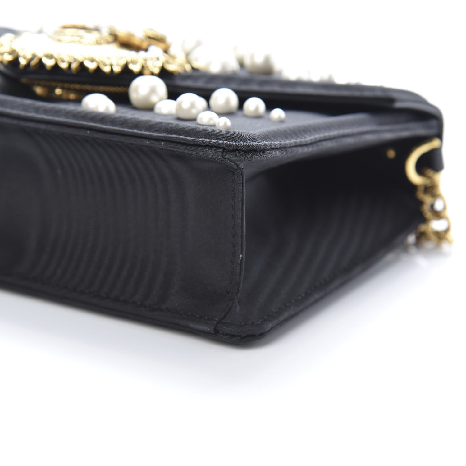 Dolce & Gabbana Moire Pearl Embellished Small Devotion Top Handle Bag Black 8 of 9