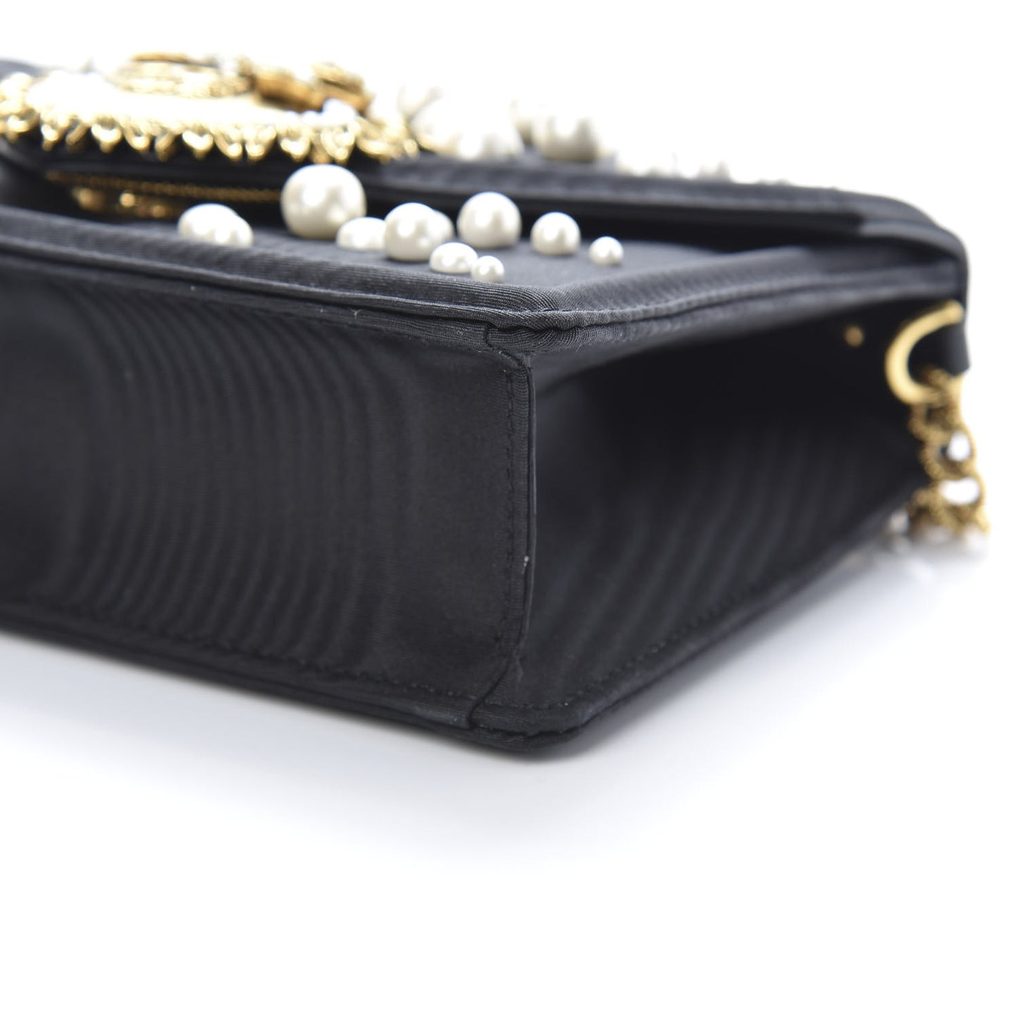Moire Pearl Embellished Small Devotion Top Handle Bag Black