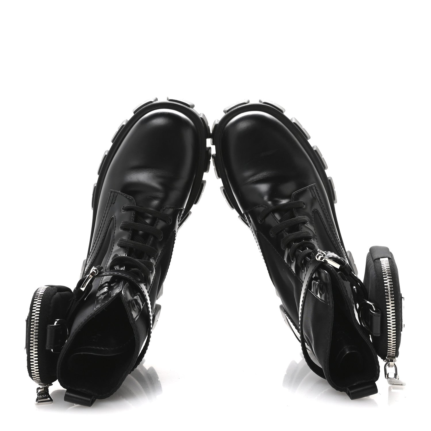 Prada Spazzolato Rois Nylon Metal Triangle Logo Monolith Pouch Pocket 55mm Boots 36.5 Black 2 of 9