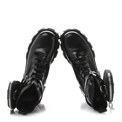 Prada Spazzolato Rois Nylon Metal Triangle Logo Monolith Pouch Pocket 55mm Boots 36.5 Black 2 of 9