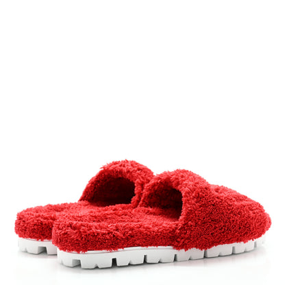 Prada Terry Cloth Logo Lug Sole 20mm Slide Sandals 39 Rosso Black 4 of 9