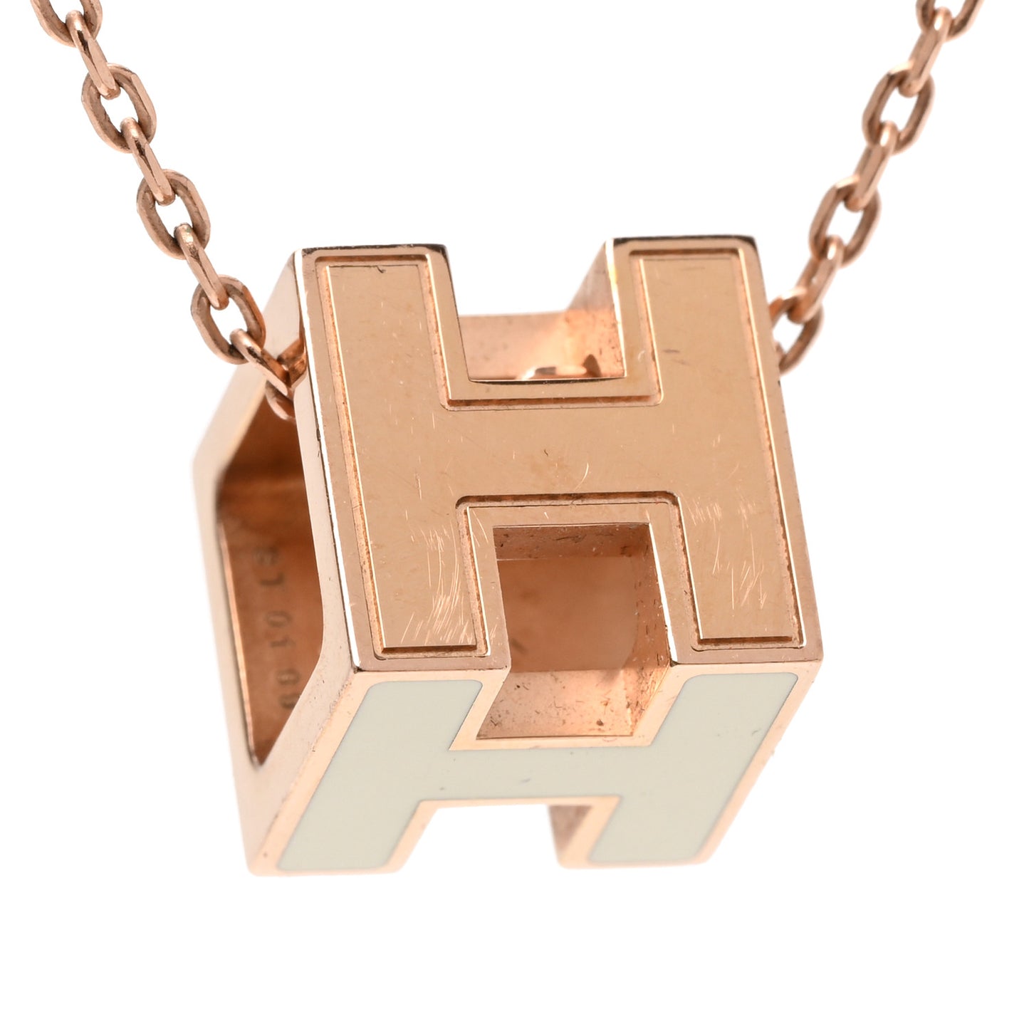 Rose Gold Lacquered Cage d'H Pendant Necklace White