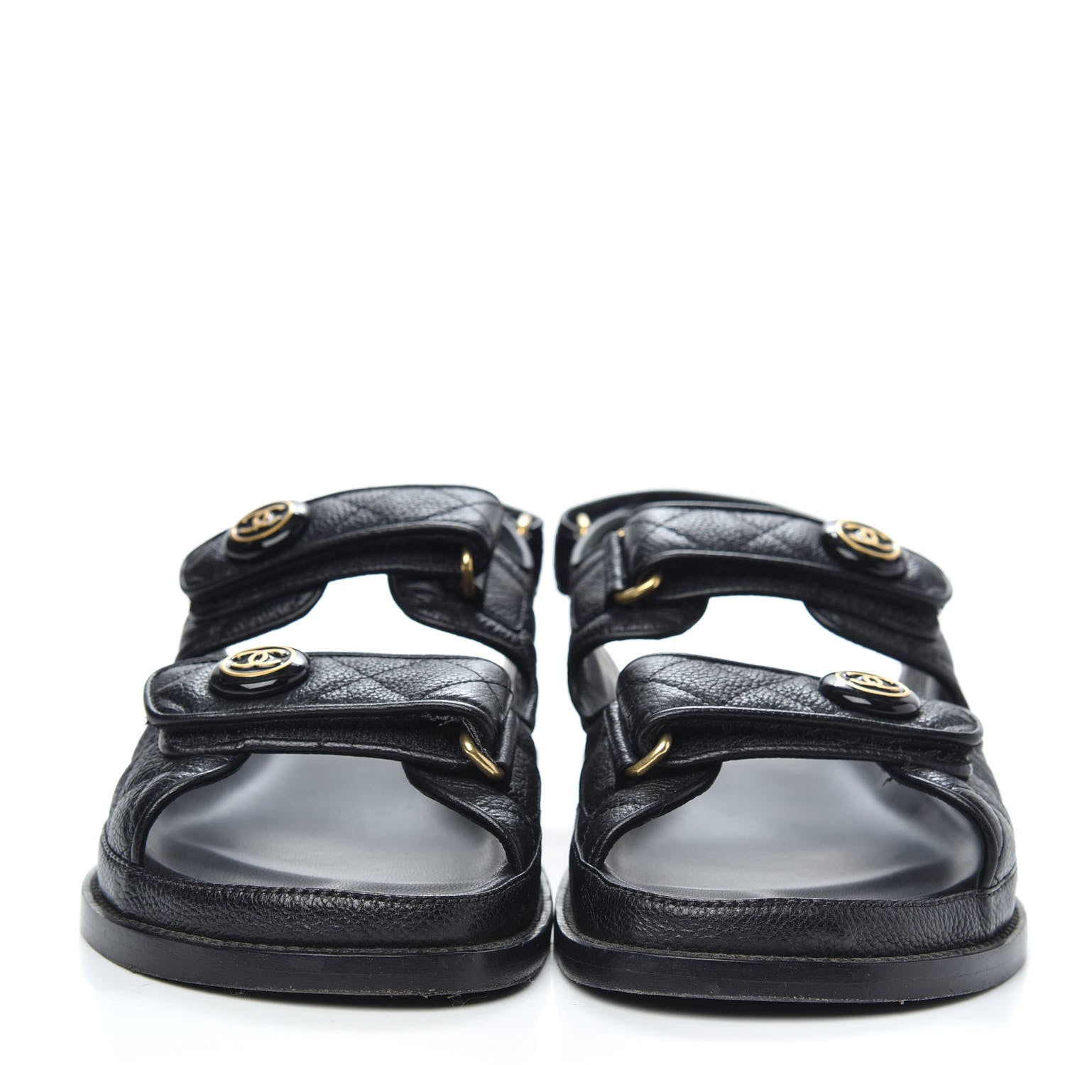 Chanel Grained Calfskin Velcro Dad Sandals 37.5 Black 2 of 11