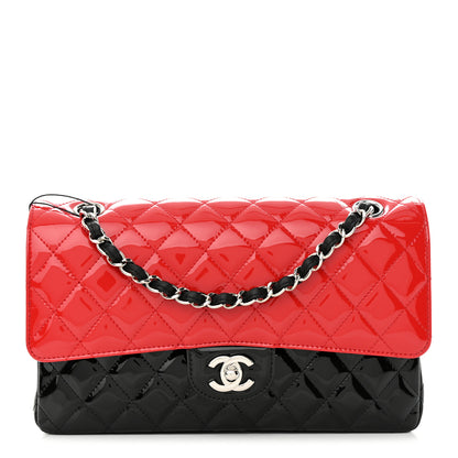 Chanel Patent Calfskin Quilted Bi-Color Medium Double Flap Black Red 1 of 11