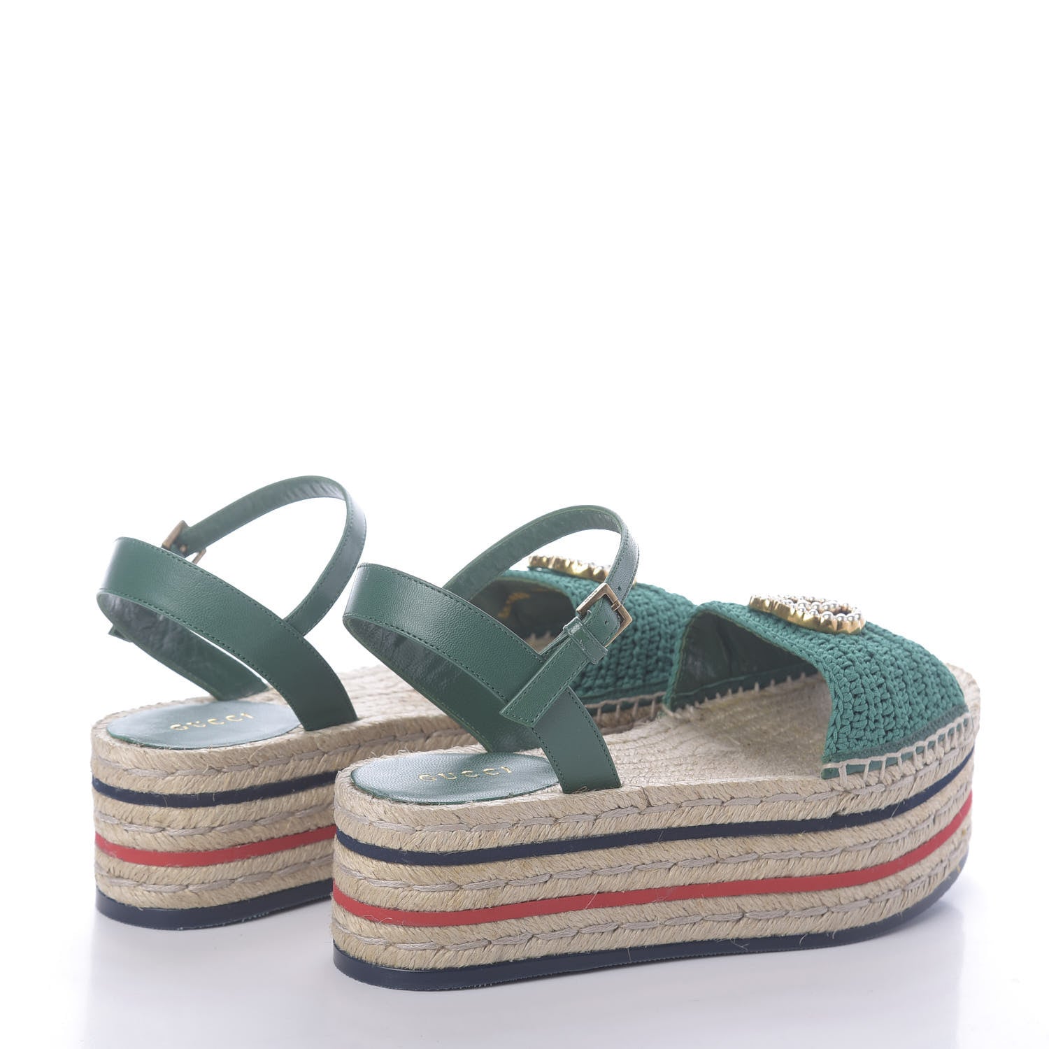 Gucci Cotton Malaga Kid Crochet Pearly GG Lilibeth Espadrille Platform Sandals 36 Emerald 4 of 7