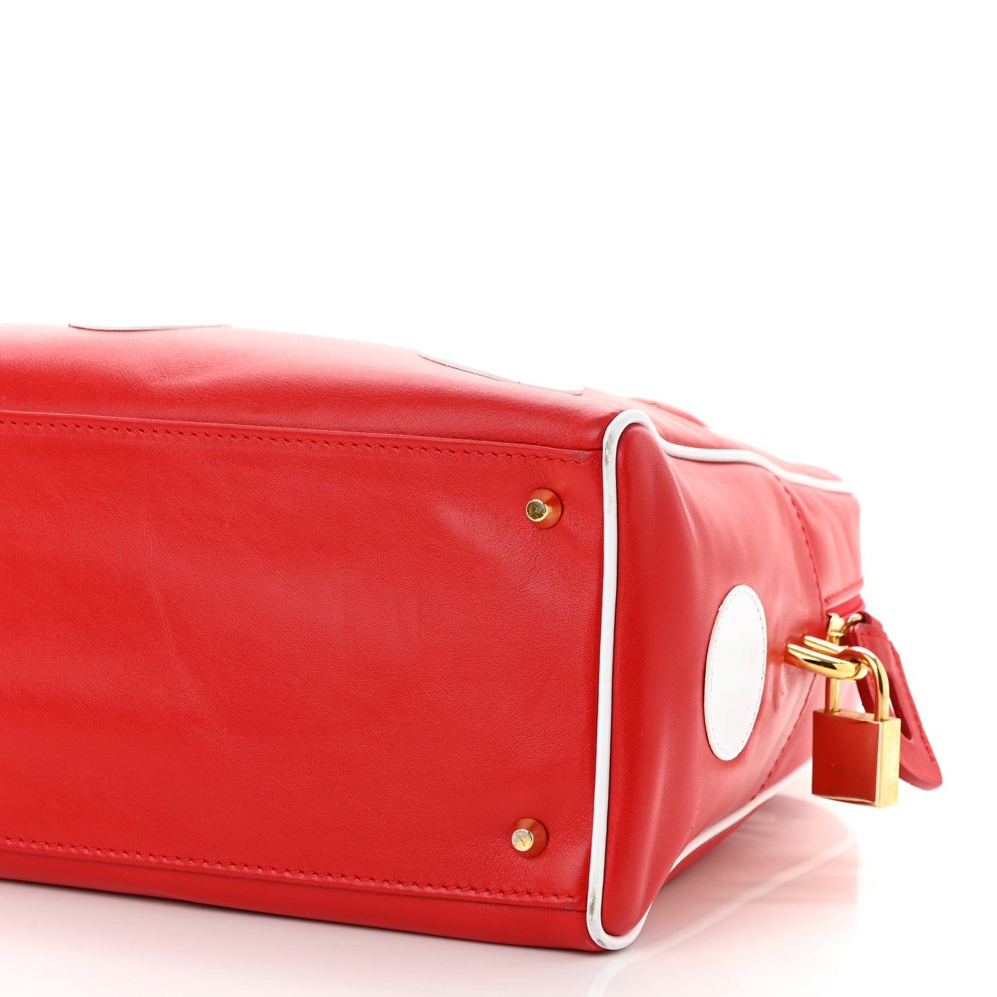 Calfskin Polka Dot Satchel Red White