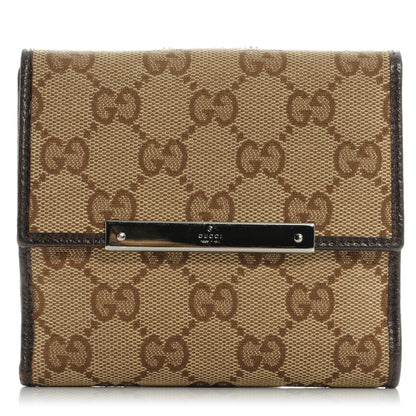 Gucci Monogram Metal Bar French Flap Wallet Beige Ebony Cocoa 1 of 7