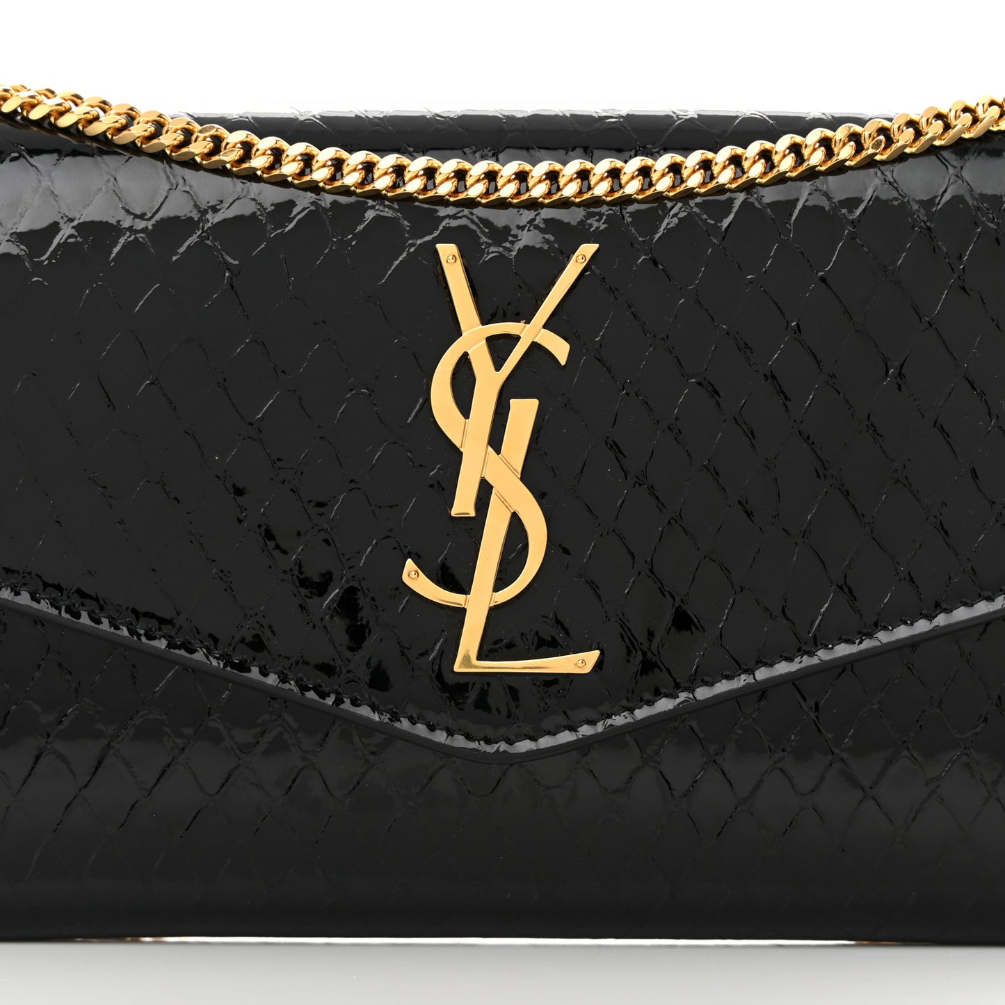 Calfskin Python Embossed Monogram Uptown Chain Wallet Black