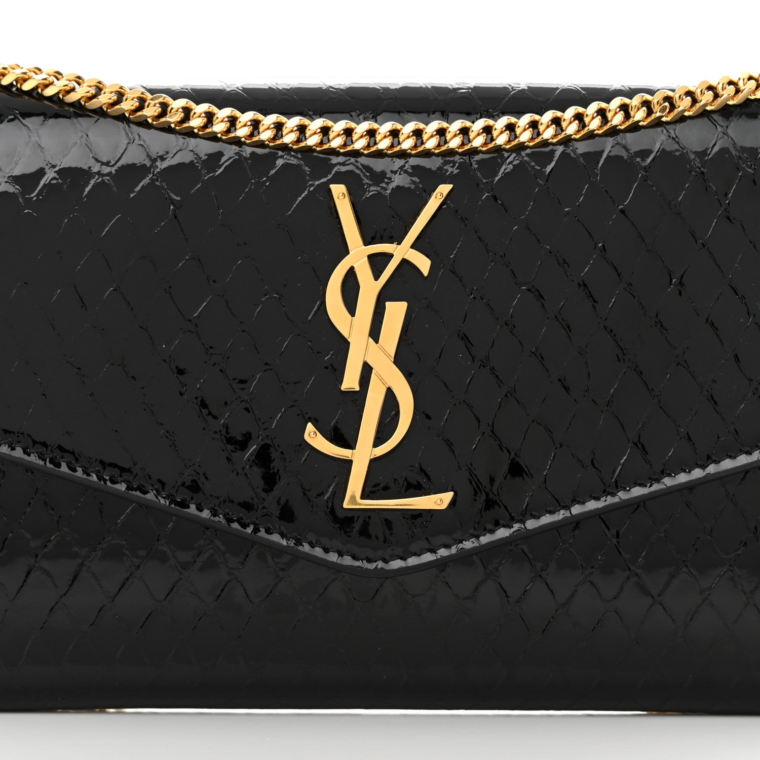 Saint Laurent Calfskin Python Embossed Monogram Uptown Chain Wallet Black 8 of 13