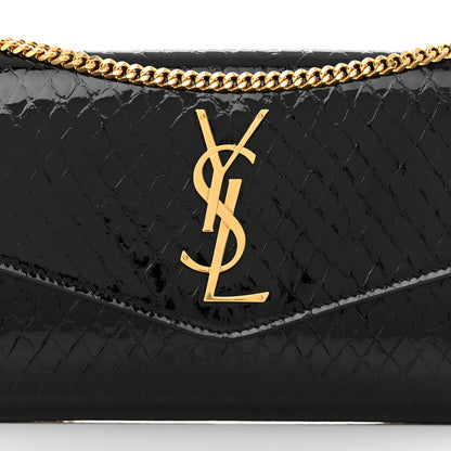 Saint Laurent Calfskin Python Embossed Monogram Uptown Chain Wallet Black 8 of 13