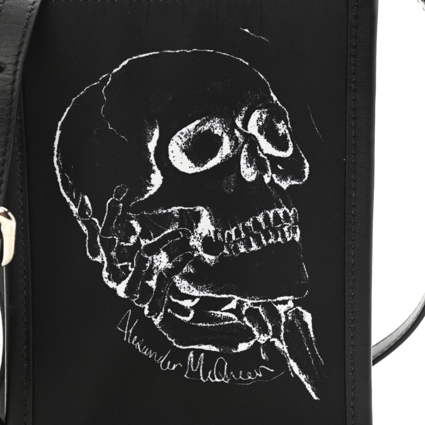 Calfskin Nylon Mini Skull Crossbody Bag Black