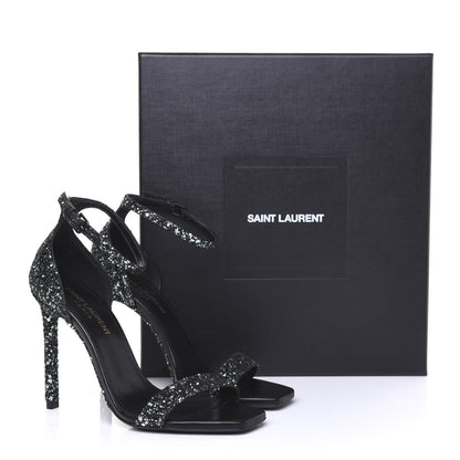Saint Laurent Glitter Amber 105 Ankle Strap Sandals 35.5 Black 10 of 10