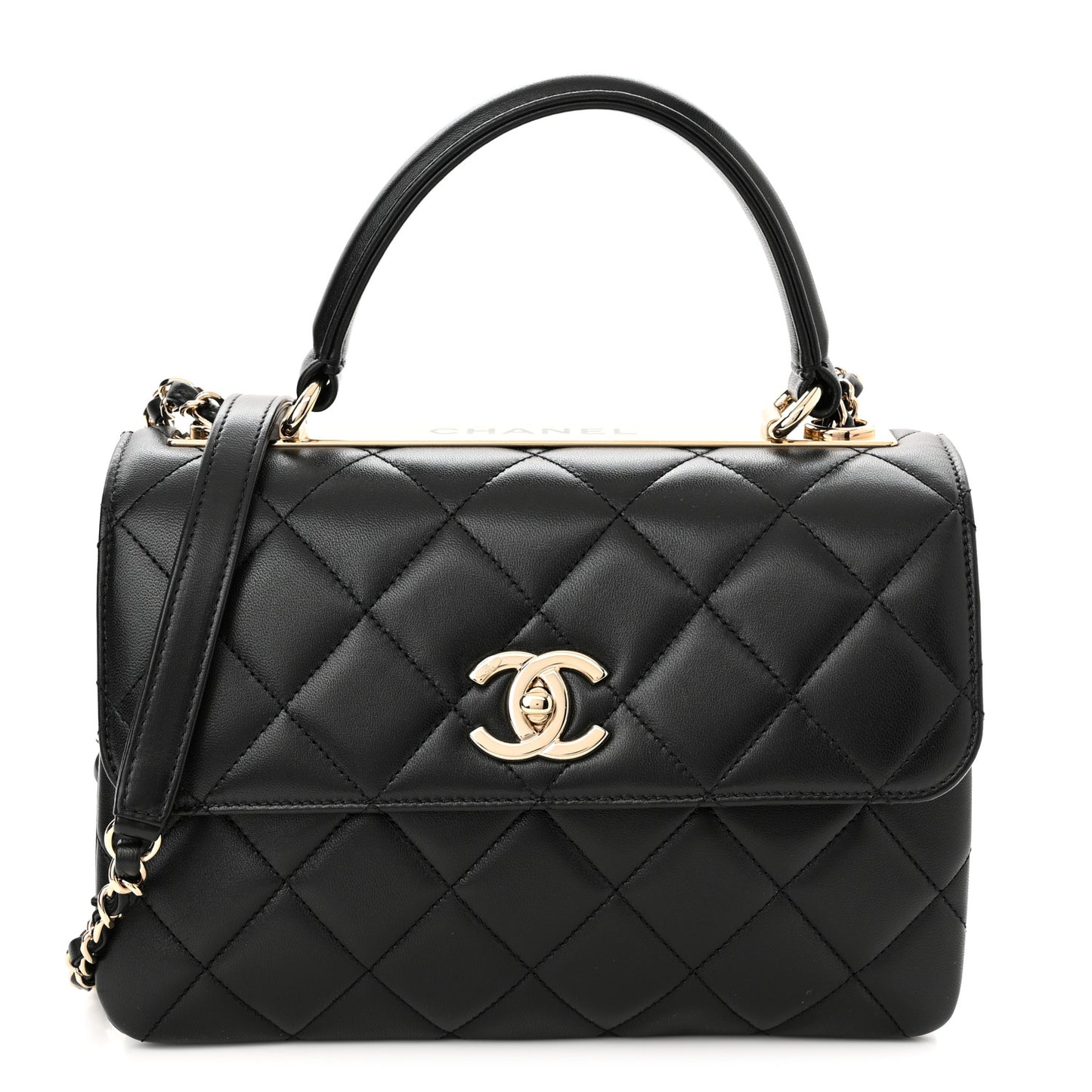 Lambskin Quilted Small Trendy CC Dual Handle Flap Bag Black