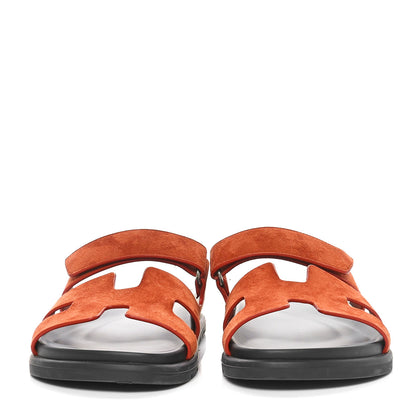Hermes Suede Goatskin Womens Chypre Sandals 40 Orange Canyon 2 of 8