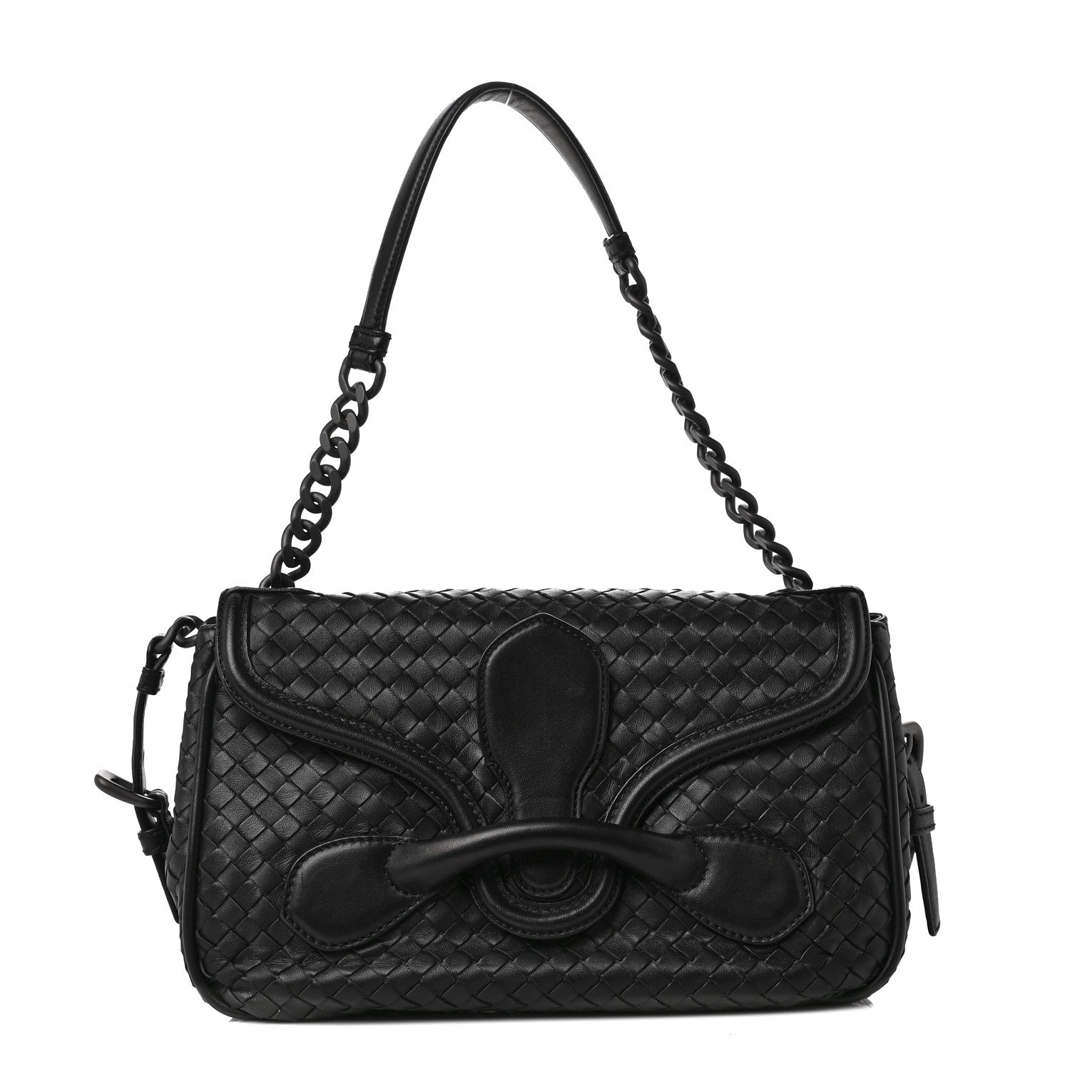 Bottega Veneta Nappa Intrecciato Rialto Shoulder Bag Black 1 of 11