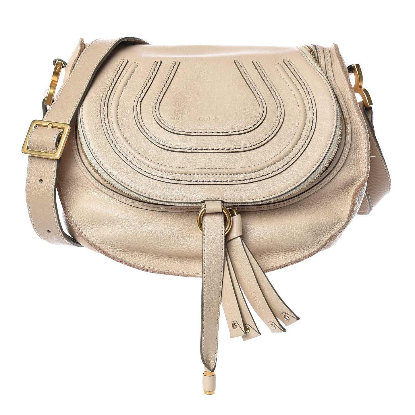 Calfskin Medium Marcie Round Zip Crossbody Bag Angora Beige