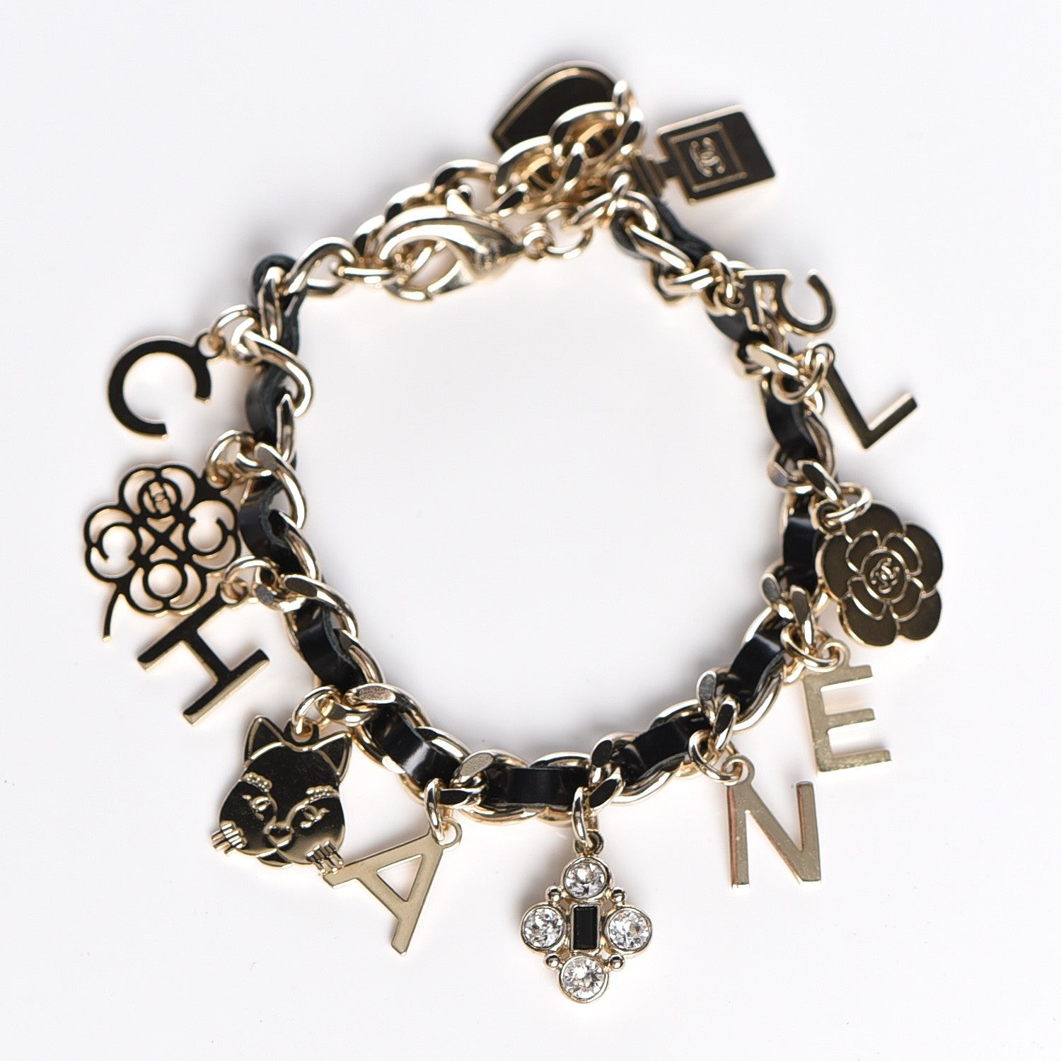 Chanel Lambskin Crystal CC Logo Charming Bracelet Gold Black 5 of 6