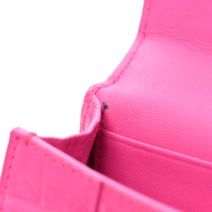 Balenciaga Shiny Calfskin Crocodile Embossed Hourglass Top Handle Bag Mini with Chain Neon Pink 9 of 9