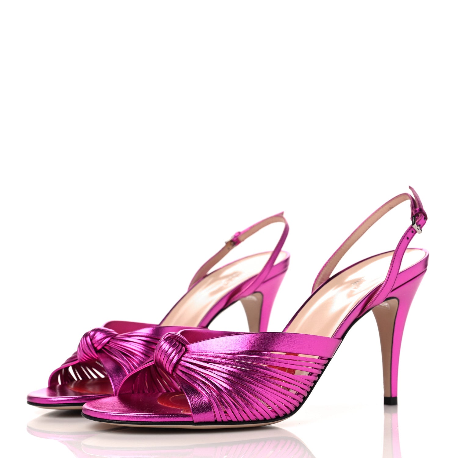 Gucci Metallic Nappa Crawford Knot Slingback Sandals 41 Fuxia 3 of 8
