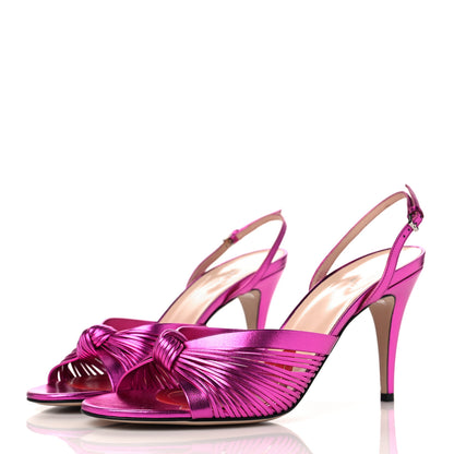 Gucci Metallic Nappa Crawford Knot Slingback Sandals 41 Fuxia 3 of 8