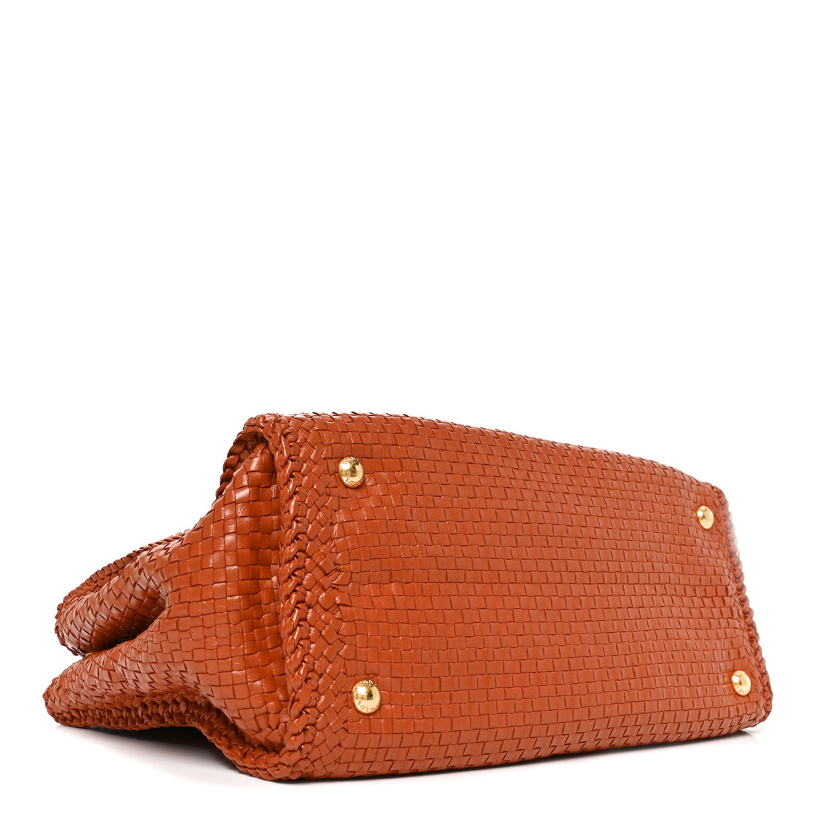 Goatskin Woven Small Tote Cognac