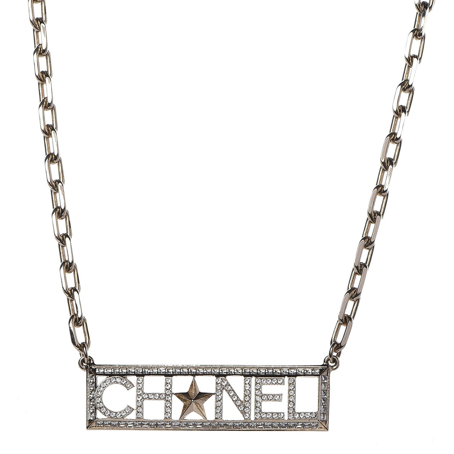 Crystal Chain Short Logo Necklace Gold