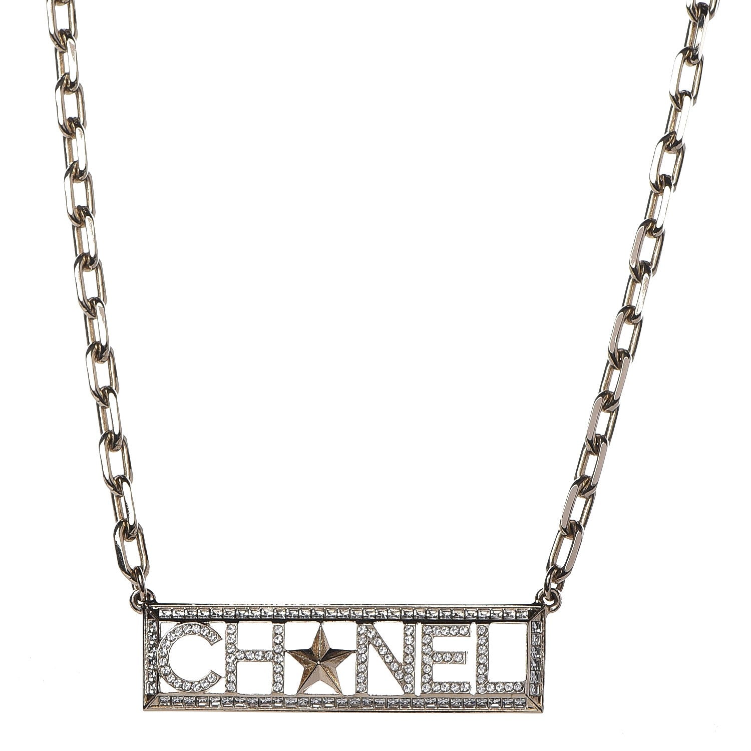 Chanel Crystal Chain Short Logo Necklace Gold 1 of 4